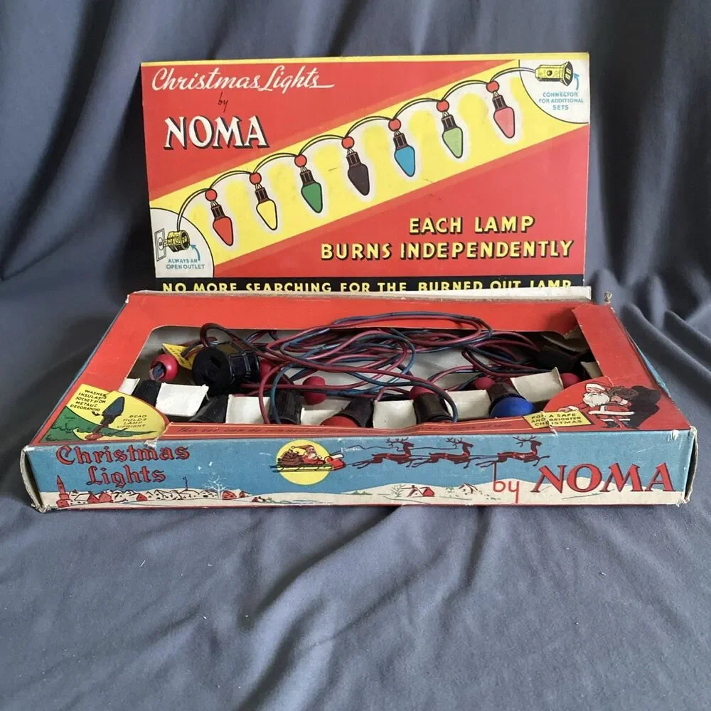 Vintage Christmas NOMA LITES 2 Wire Light Strand w Bead Original Box